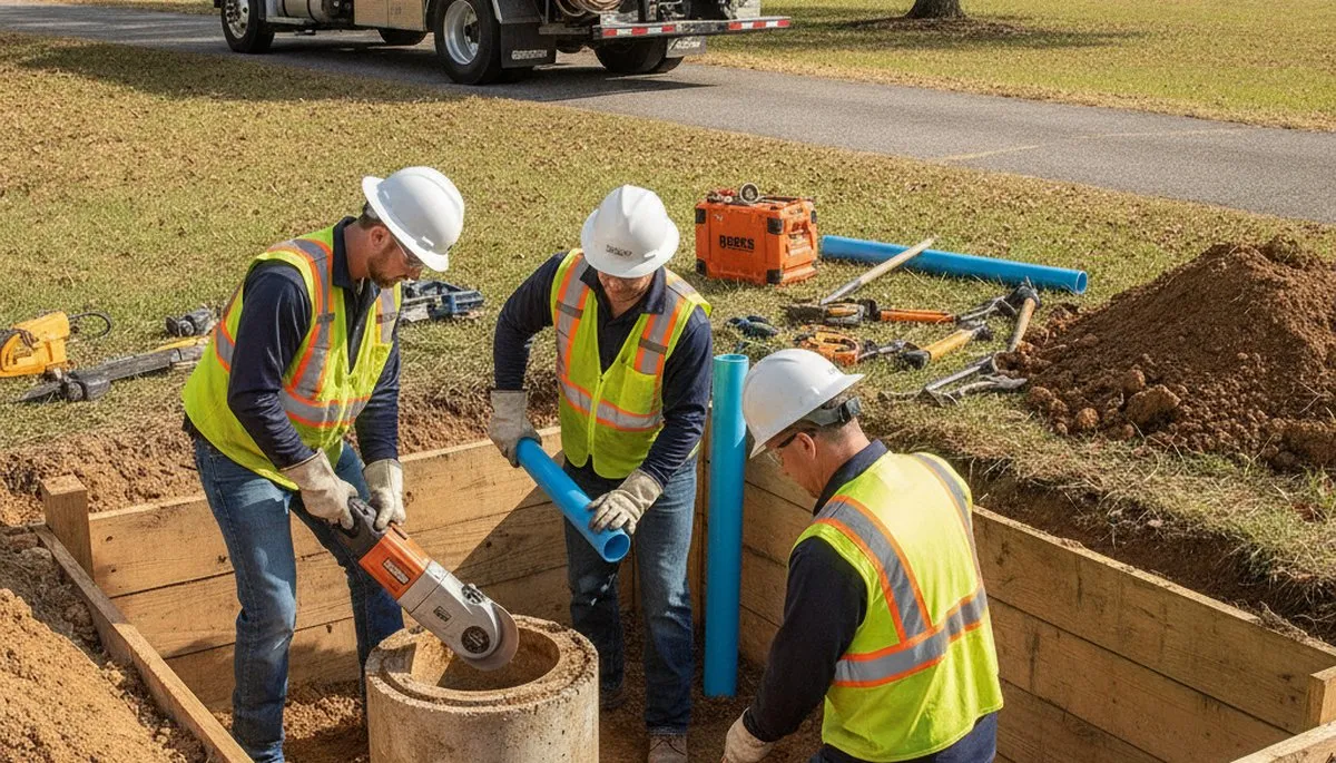 Naperville, IL plumber inspecting septic repair for a home service call