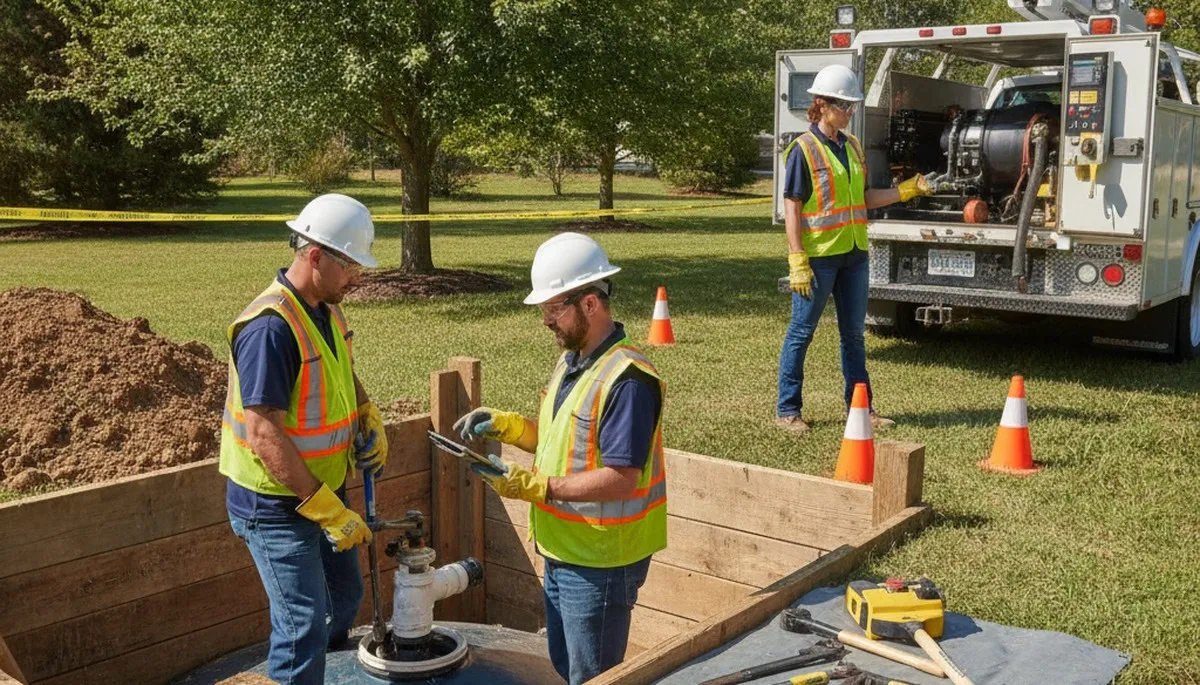 Naperville, IL plumber inspecting septic repair for a home service call