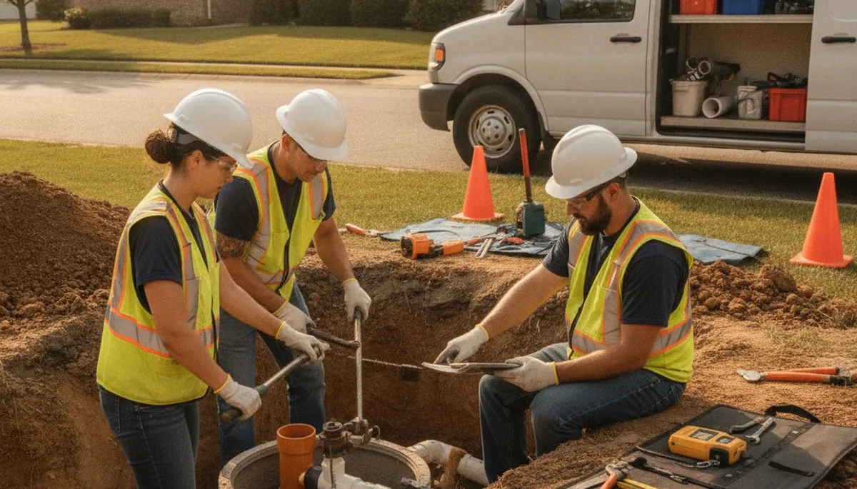 Naperville, IL plumber inspecting septic repair service for a home drainage system