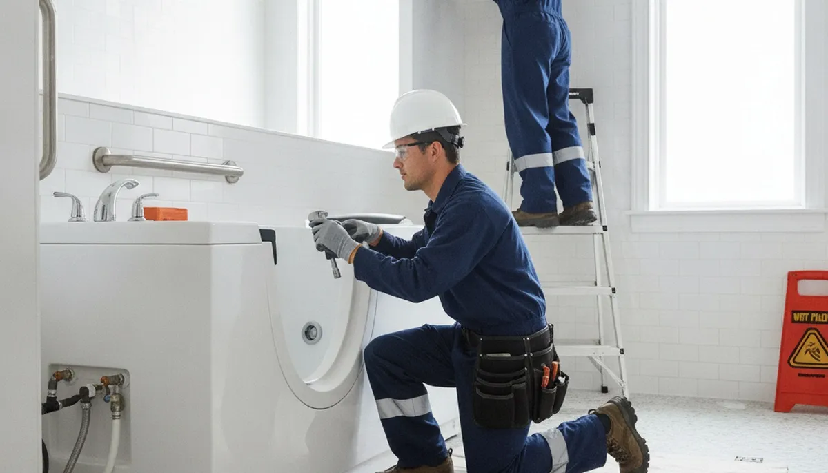 Walk-in tub installation by Naperville, IL plumbing repair experts for safer home bathing