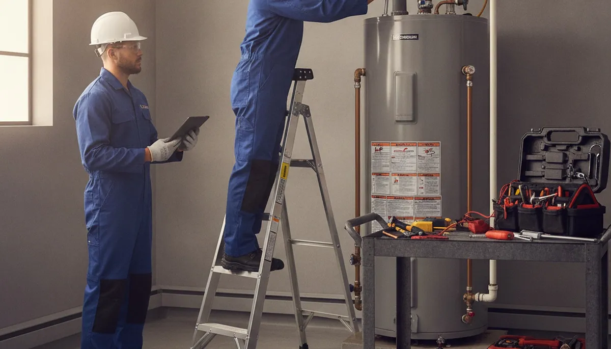 Naperville, IL plumber repairing a water heater for residential service call